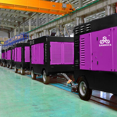 Máy nén khí trục vít diesel di động  tiếng ồn thấp 25bar cho khai thác mỏ